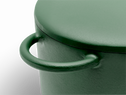 Enameled cast-iron Dutch oven in broccoli green - handle close-up