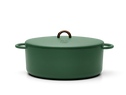 Enameled cast-iron Dutch oven in broccoli green - side view with lid